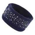 Dames Donkerblauwe Strass Gebreide Haarband Winter Warm Gevoerde Fleece Hoofdband - Marineblauw