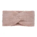 Dettaglio fascia intrecciata in maglia rosa, accessorio soffice per yoga e sport. - Rosa