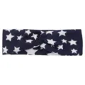 Close-up detail of the dark blue fabric twist headband featuring a stylish white star pattern design. - Navy White Star Pattern