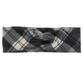 Detailed shot of the gray plaid twisted headband showcasing soft knit fabric and knot detail. - Black Gray Plaid