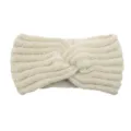 Gestreiftes Strick Stirnband mit Silberfäden, weicher Plüsch Ohrenwärmer im Winter. - Beige