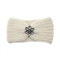 Beige knitted headband with crystal flower rhinestone ear warmer for women winter sports yoga - Beige