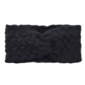 Black knit twist headband for women, winter warm wool hair band ear warmer fuzzy. - Black