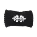 Black rhinestone knitted headband, stylish crystal winter warm ear warmer hair accessory sku. - Black