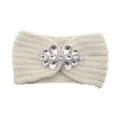 Beige knitted rhinestone headband for women, sparkly crystal winter hair accessory warm - Beige