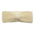 Beige fleece-lined knitted winter headband with a stylish bow for warmth and cozy styling. - Cream
