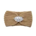 Khaki knitted rhinestone headband, stylish winter ear warmer and yoga hair accessory. - Camel