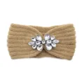 Knotted rhinestone knit headband for women, stylish winter warm ear warmer hair accessory. - Camel