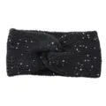 Black knitted twist headband with sparkling sequins, stylish winter warm hair accessory. - Black