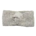 Close-up detail of knitted twist headband with sparkling sequins, cozy winter hair accessory. - Beige Gray