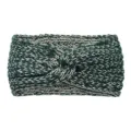 Detailed shot of dark green metallic knit twist headband, warm cozy winter hair accessory. - Dark Green