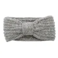 Grey knitted headband detail view, soft chenille bow hair accessory for daily winter wear. - Gray