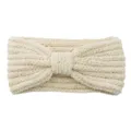 Cozy knitted fleece bow headband for women, soft solid color winter ear warmer hair accessory. - White