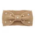 Knitted wool headband detail, elegant pearl embellishments, cozy bow design for daily wear. - Camel