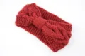 Red cable knit bow headband, cozy winter hair accessory and cute ear warmer detail shot. - NO.3 Wine Red