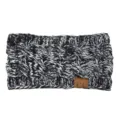 Women Winter Knitted Headband Black White Cable Knit Ear Warmer with Leather Patch Tag - Black and White Mixed