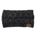 Dark grey cable knit headband for women, winter warm knitted hair band with stylish patch. - Black Dark Gray Mixed