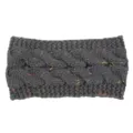 Dettaglio di una fascia lavorata a maglia grigio scuro con punti colorati, accessorio invernale. - Grigio Scuro Picchiettato