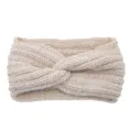Knitted twist headband for women, stylish metallic gold thread winter warm hair accessory. - Beige