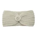 Beige knitted headband with pearl rhinestone decoration for women winter warm ear warmer. - Beige
