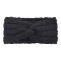 Black knitted twist headband, cozy fuzzy winter hair band for women and daily warm styling. - Black