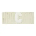 White knitted headband with varsity C letter embroidery, trendy distressed design for yoga and sports. - Beige