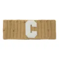 Knit headband with letter C patch, distressed winter warm hair accessory for sports. - Camel