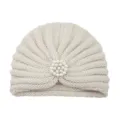 Donna inverno lavorato a maglia turbante cappello perla spilla boho caldo beige modello - Taglia unica / Beige