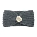 Grey knit headband for women winter warm hair band with pearl flower rhinestone fashion accessory - Dark Gray