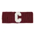 Maroon knitted headband with letter C patch, distressed wool sports hair band for women. - Burgundy