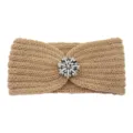 Khaki knit rhinestone headband, warm winter ear warmer, stylish yoga hair accessory. - Camel