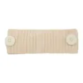 Beige ribbed knit headband with buttons, comfortable elastic hair band for sports and daily wear. - Beige