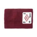Burgundy double-layer knitted headband with embroidered patch, warm elastic sports hair band. - Burgundy