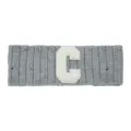 Grey knitted headband with letter C patch and distressed details for sports and casual wear. - Light Gray