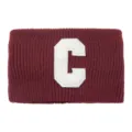 Burgundy knitted headband with white C letter patch, warm winter hair band for women. - Burgundy