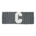 Grey knit headband with white letter C patch, vintage distressed sports hair accessory - Dark Gray