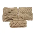 Khaki Strick Stirnband Set Winter warm Wolle Haarband süße Schleife geflochten Haarschmuck - Camel