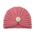 Women Winter Knitted Turban Hat Pink Pearl Rhinestone Beanie Bohemian Pullover Hat - One Size / Dusty Pink