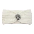 White knitted rhinestone headband, cozy winter ear warmer accessory for women daily wear. - Cream