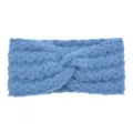 Blue knit twist headband, plush ear warmer and cozy winter hair accessory for women. - Blue