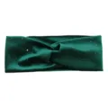 Dark green velvet twist headband with shimmering glitter, stylish elastic hair accessory for yoga. - Dark Green