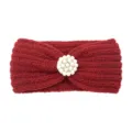 Red knitted headband with elegant pearl flower decoration for winter warmth and daily wear. - Jujube Red