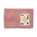 Bandeau tricoté rose pour femme, large serre-tête polaire avec patch brodé sport et yoga. - Rose Poudré