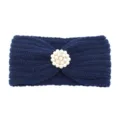 Navy blue pearl knit headband, winter warm ear warmer hair accessory for yoga and daily wear. - Navy Blue