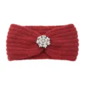 Red knitted headband with sparkling rhinestone flower decor, warm winter hair accessory for women. - Jujube Red