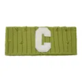 Green knitted distressed headband with white letter C patch for sports and yoga daily wear. - Green