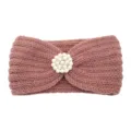 Pink knitted headband with pearl flower, winter warm wool hair accessory for sports and yoga. - Korean Pink