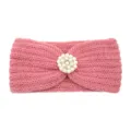 Pink knitted headband with pearl rhinestone flower, winter warm elastic hair accessory for sports. - Dusty Pink