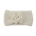 Beige knit flower headband for women, cozy winter warm hair accessory, handmade crochet design. - Beige