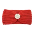 Red knitted headband with pearl rhinestone decor warm hair band for women accessories new style - Red